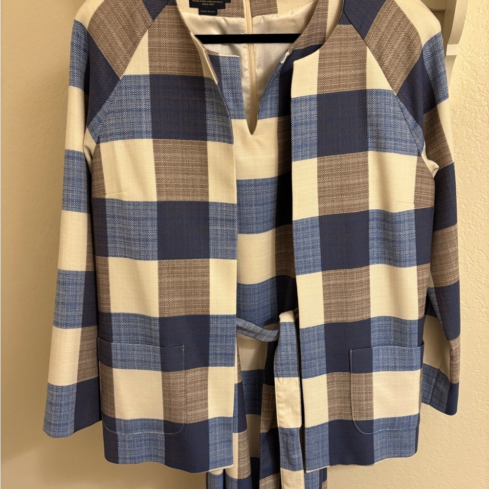 Pendleton Blue Cream Gray Checkered Dress Set Suit Jacket Vintage